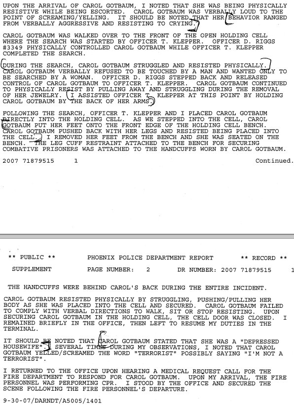 More On Carol Gotbaum's Death In Police Custody - COPS OUT OF CONTROL