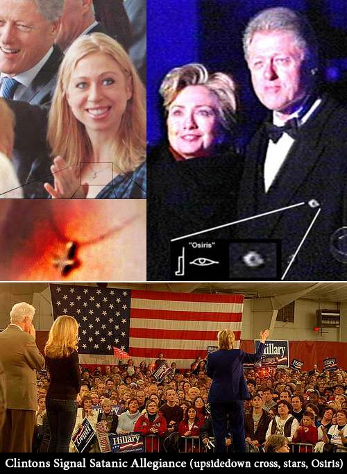 Clintons Satanic Display - Upside Down Cross, Stars, Osiris Logo